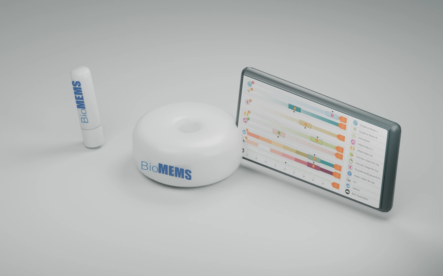 BioMEMS cartridge, round analyzer and app interface